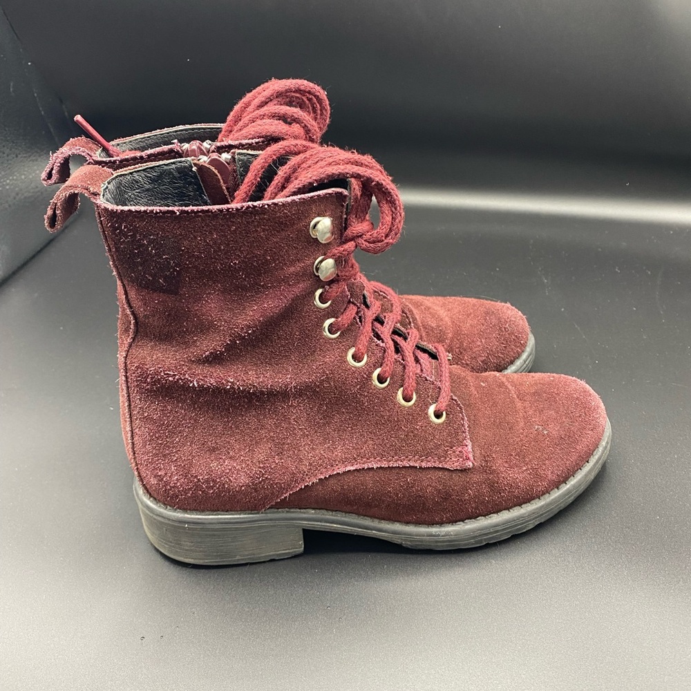 Steve Madden Burgundy Bobbi leather Suede Lace-Up Combat Boots